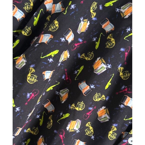 Alex Vando Instruments Button Up Black Shirt Musical Flip Over Print Cuff XXL - Picture 2 of 7